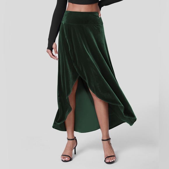 Halara High Waisted High Low Crossover Velvet Maxi Party Skirt Size Medium - Picture 2 of 14